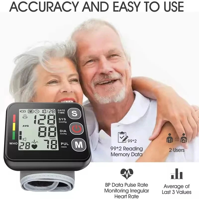 Wrist Digital Blood Pressure Monitor Voice Medical Tonometer Automatic Tonometer Meter Medical Tensiometer Pulse Rate Meter