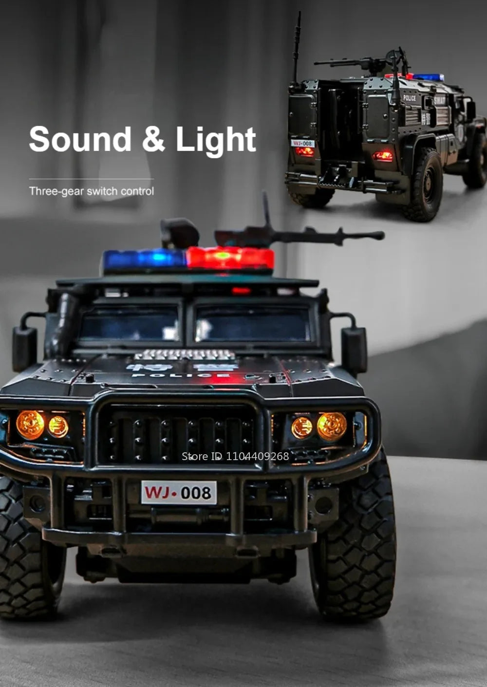 1:32 VDV SWAT Sabertooth Armored Car Model Toy Shock Absorption Police Cars Music Light Off-road Vehicle Sound Light Boys Gifts