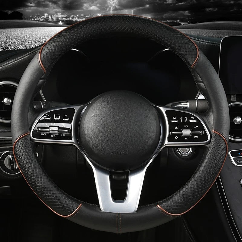 Universal Leather Diamond Steering Wheel Cover 37CM 38CM