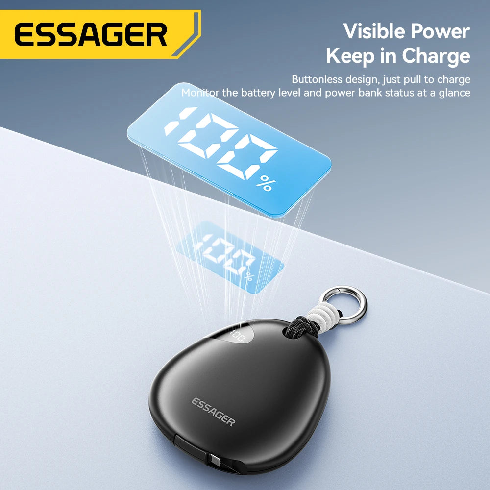 10000mAh Power Bank 22.5W Fast Charging Retractable Cable Wireless Charging with Digital Display & SOS Light