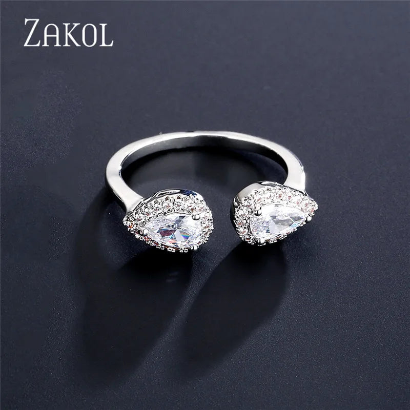 Classic Water Drop Cubic Zirconia Open Rings Wedding Bands Ring