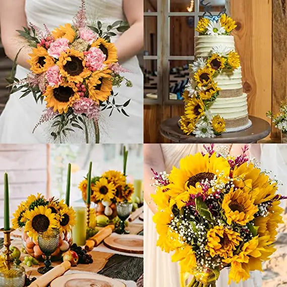 1/3/5pc Sunflower Artificial Flowers Bouquet Realistic Outdoor Garden Autumn Decoration Home Floral Arrangement Wedding Decor