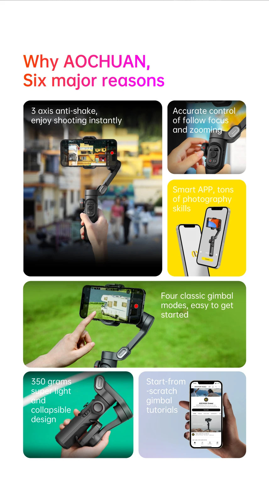 3-Axis Handheld Gimbal Stabilizer SmartXE for Smartphone for iPhone Android AI Face Tracking TikTok Vlog