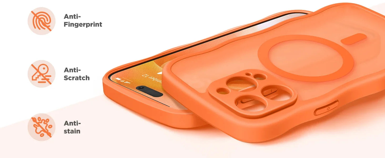 For iPhone 15 Pro Max Case Curly Wave Frame Shape Design Camera Protection Drop Shockproof Compatible with MagSafe Phone Case