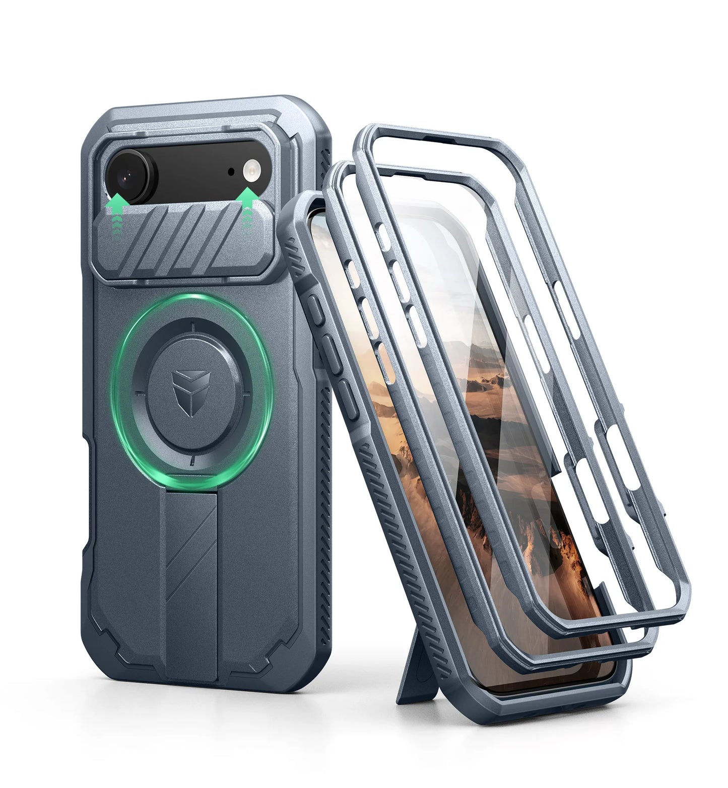 For iphone Air Case Rugged Armor Shockproof Case with Built-in Sliding Camera Cover and Built-in Screen Protector Kickstand
