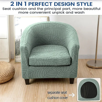 Tub Club Armchair Covers Leaves Jacquard Bar Chair Cover Solid Color Relax Single Sofa Slipcovers with Seat Cushion Cover Home