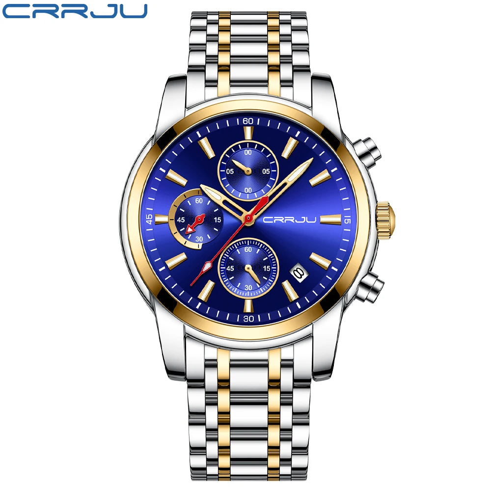 Men Watch Quartz Chronograph Full Steel Waterproof Wristwatch with Date