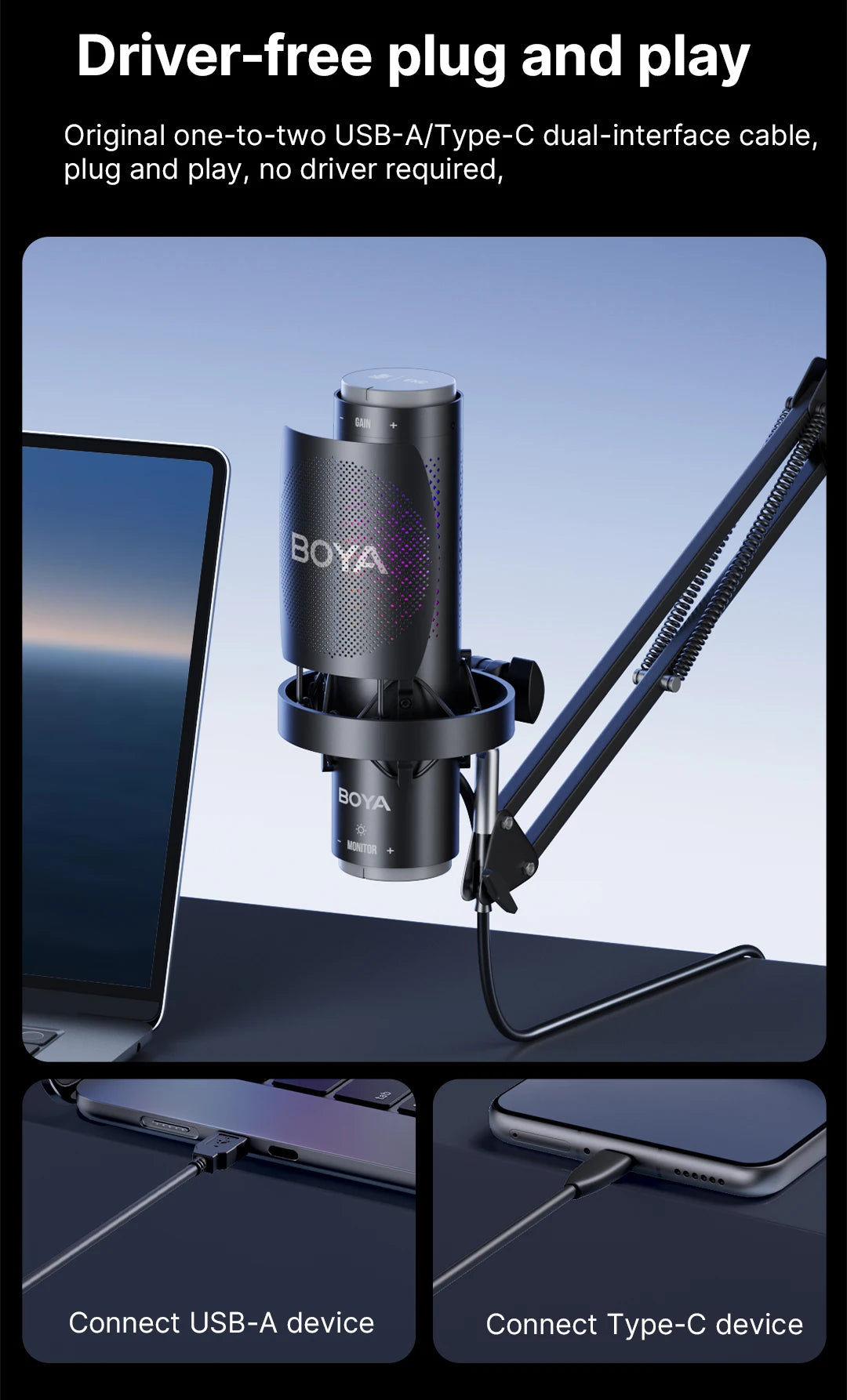K9 USB Condenser Microphone with RGB Control/Headphone jack/Mute,MIC for PC PS4 PS5 Mac Gaming AmpliGame Youtueb Recording