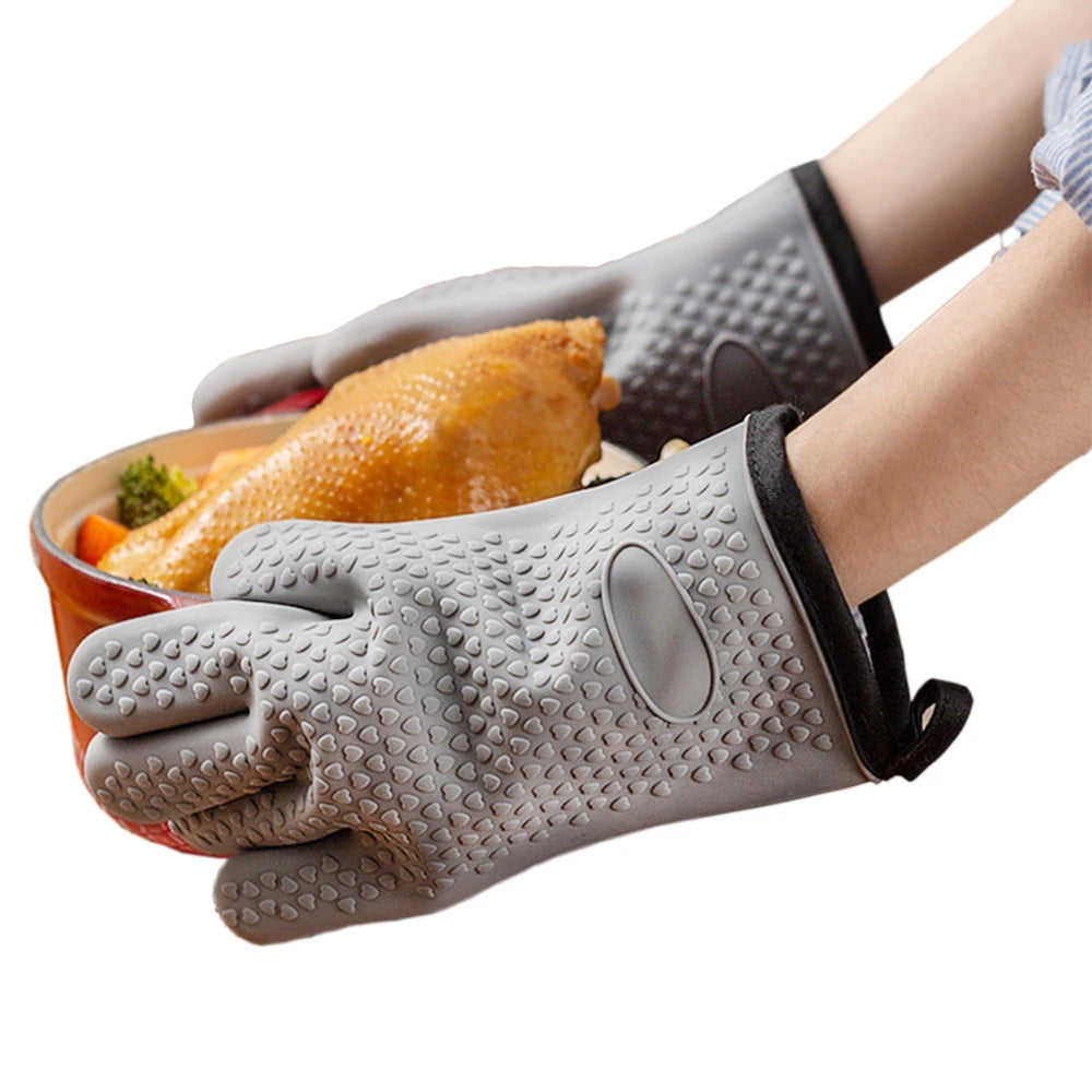 Heat Resistant Silicone Gloves Microwave Oven Baking Gloves Kitchen Anti-scald Anti-slip Silicone BBQ Heat Insulation Mitts