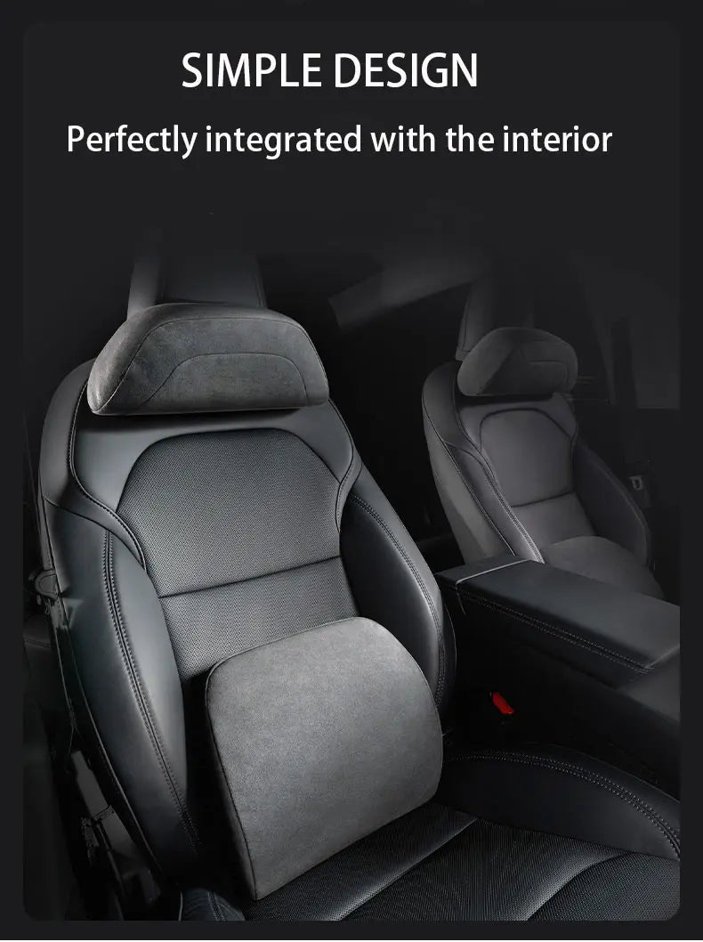 Lumbar Support Pillow For Tesla Model Y/3 Juniper Suede Car Memory FoamNeck Headrest Seat Car Accessories