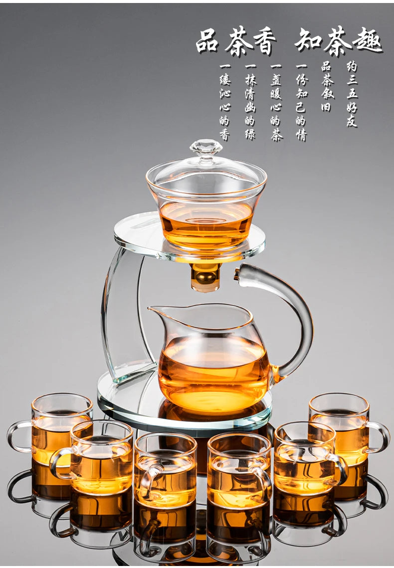 Glass lazy semi-automatic tea set set household Japanese kungfu tea cup magnetic suction Teapot Tea Making artifact to drink tea