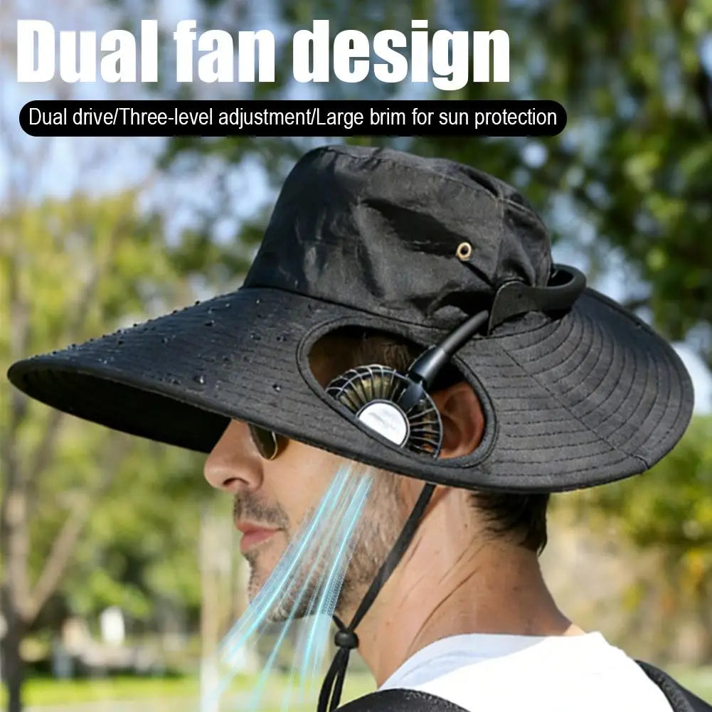 Wide Brim Sun Hat With Dual Fan And USB Charging
