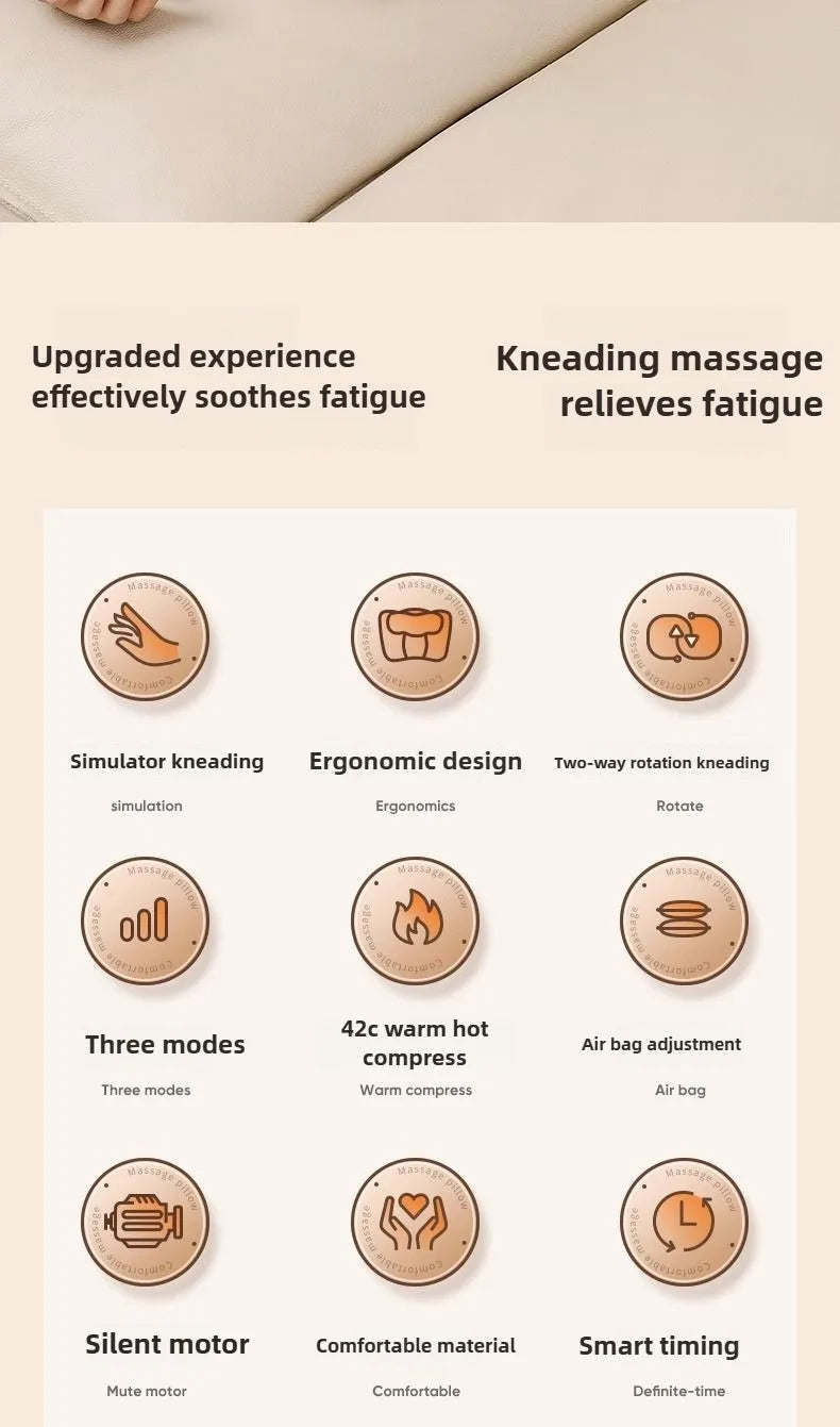 Neck Massage Pillow Electric Cervical Massager Waist Back Shoulder Shiatsu Kneaded Multifunctional Hot Compress Relaxation Gift