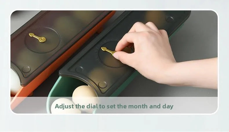 Refrigerator Egg Tray with Stable Timer & Cover – Automatic Egg Storage Box Home Food Organizer