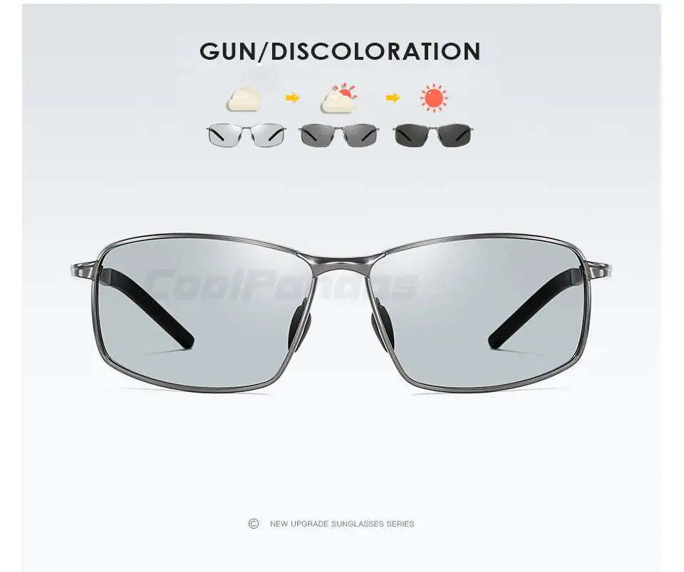 Aluminum Square Polarized Photochromic UV400 Day Night Driving Sunglasses for Men Women
