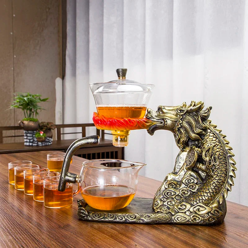 Golden Dragon Glass teacup set light luxury home  full semi-automatic tea set Kung Fu teapot
