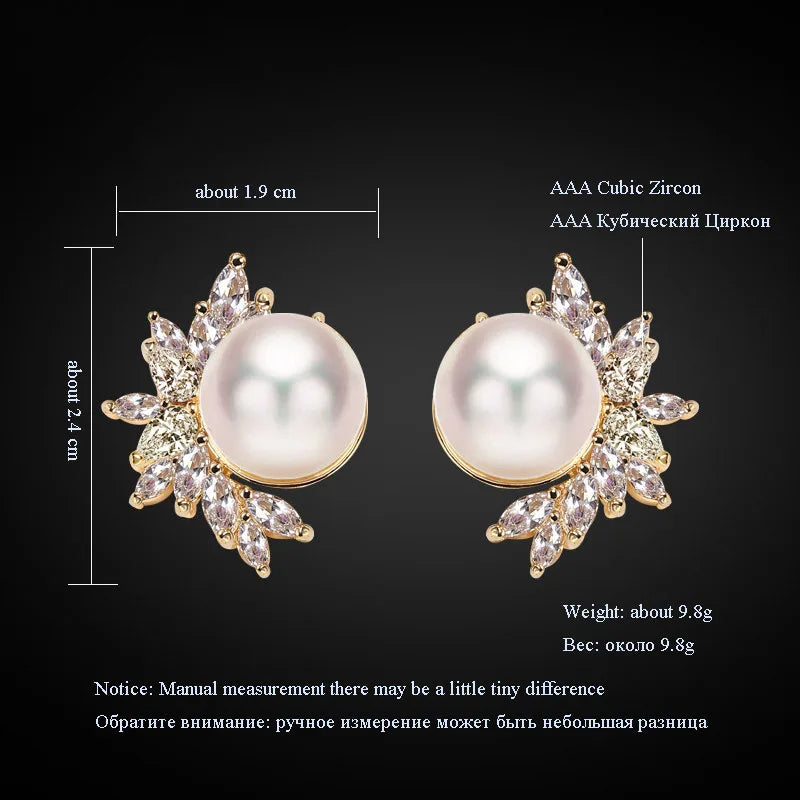 Imitation Pearl Leaf Stud Earrings for Women Fashion White Marquise Zircon Earring