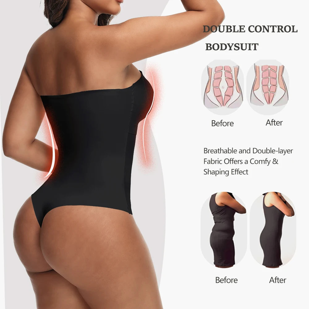 Strapless Thong Bodysuit for Women – Plus Size Tummy Control Shapewear