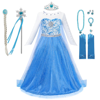 Elsa Dress for Girls Disney Elsa Costume Snow Queen Dress for Cosplay Birthday Christmas Party Children Kids Frozen Costume