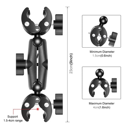 Motorcycle Dualheads Crab Clamp Action Camera Handlebar Fixed Mount for Gopro DJI and other Sports Action Cameras