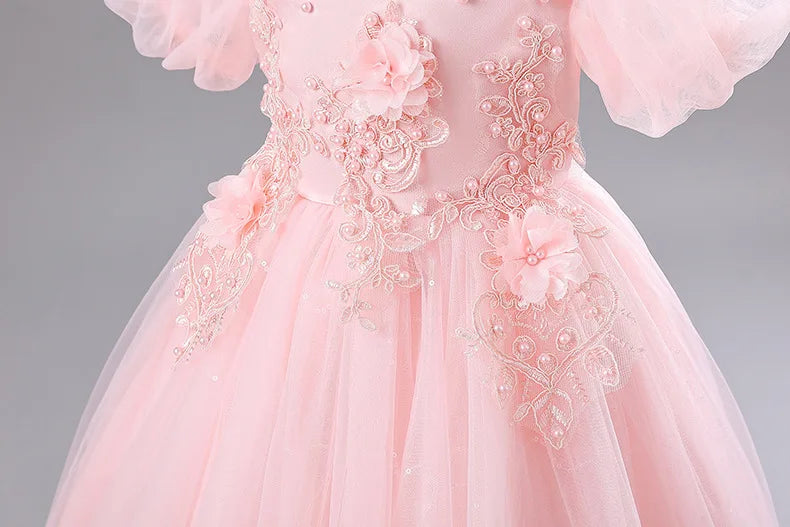 Princess Dress for Girls Elegant Long Tulle Gown  Flower Girl Wedding Dress, Birthday Party Gown, Pageant Costume