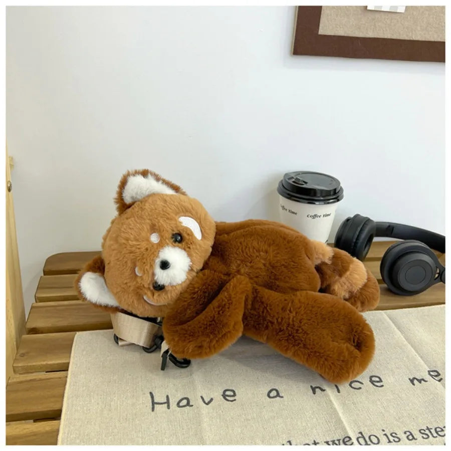 Cute Red Panda Plush Backpack Soft Shoulder Bag
