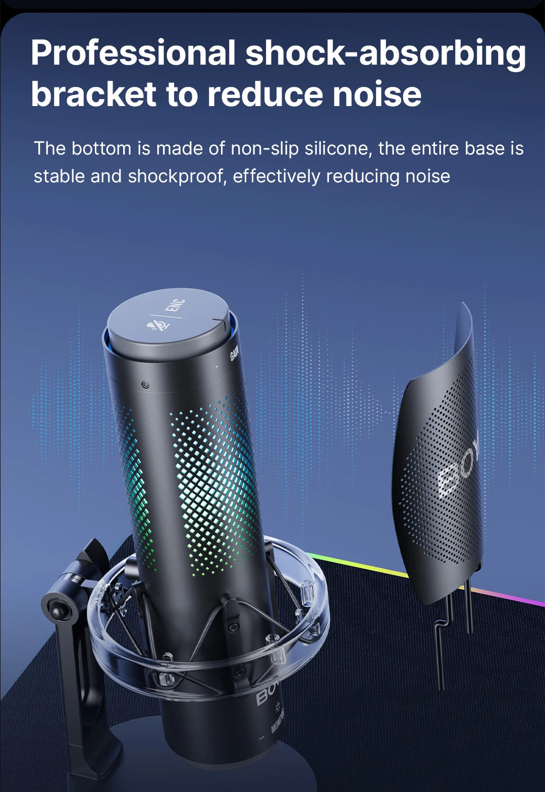 K9 USB Condenser Microphone with RGB Control/Headphone jack/Mute,MIC for PC PS4 PS5 Mac Gaming AmpliGame Youtueb Recording