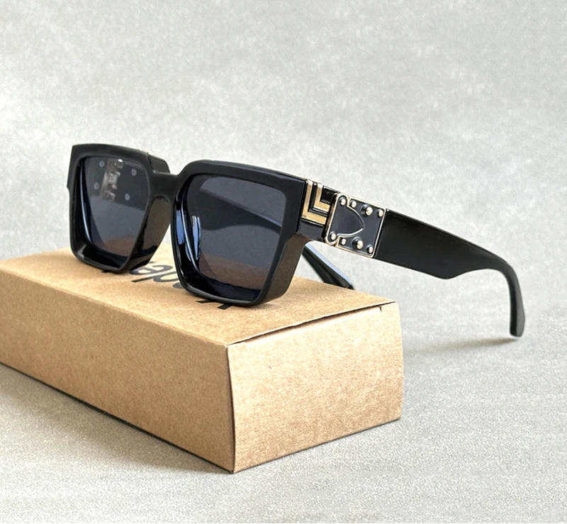 Retro Millionaire Square Sunglasses With UV400 Protection