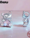 925 Sterling Silver Pink Dreamy Bear Heart Bead Candy Charms Dolphin Pendant