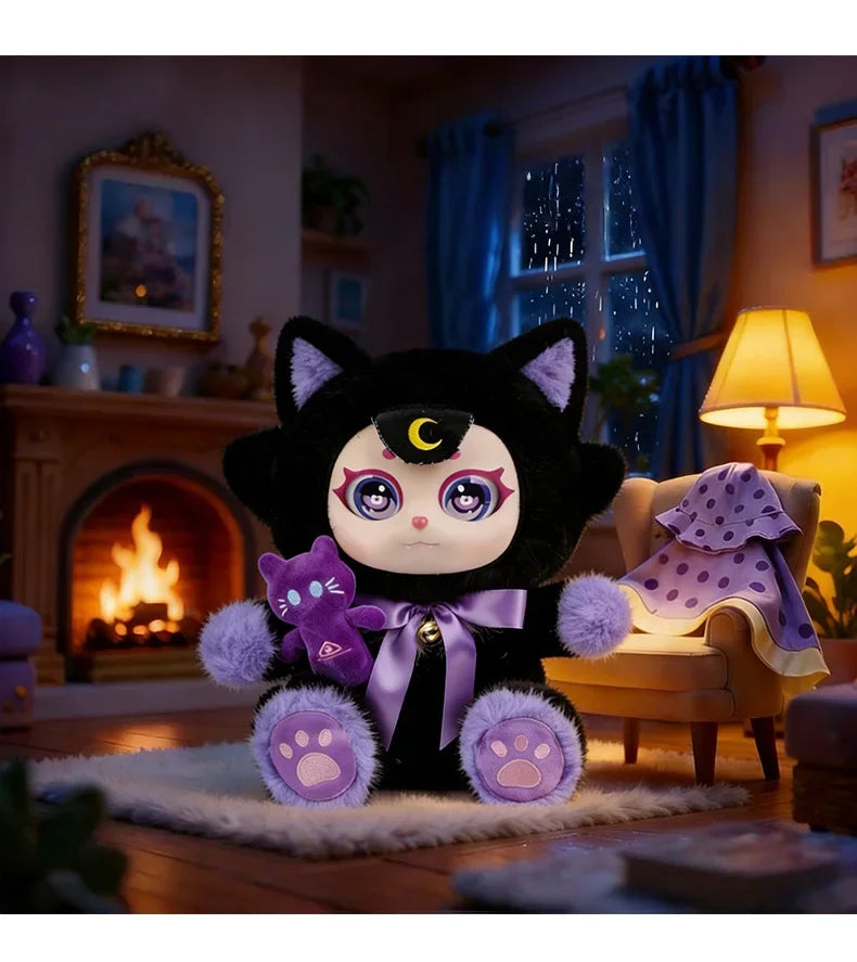 Purple Moon Ghost Cat Plush Toy With Mini Cat Pendant