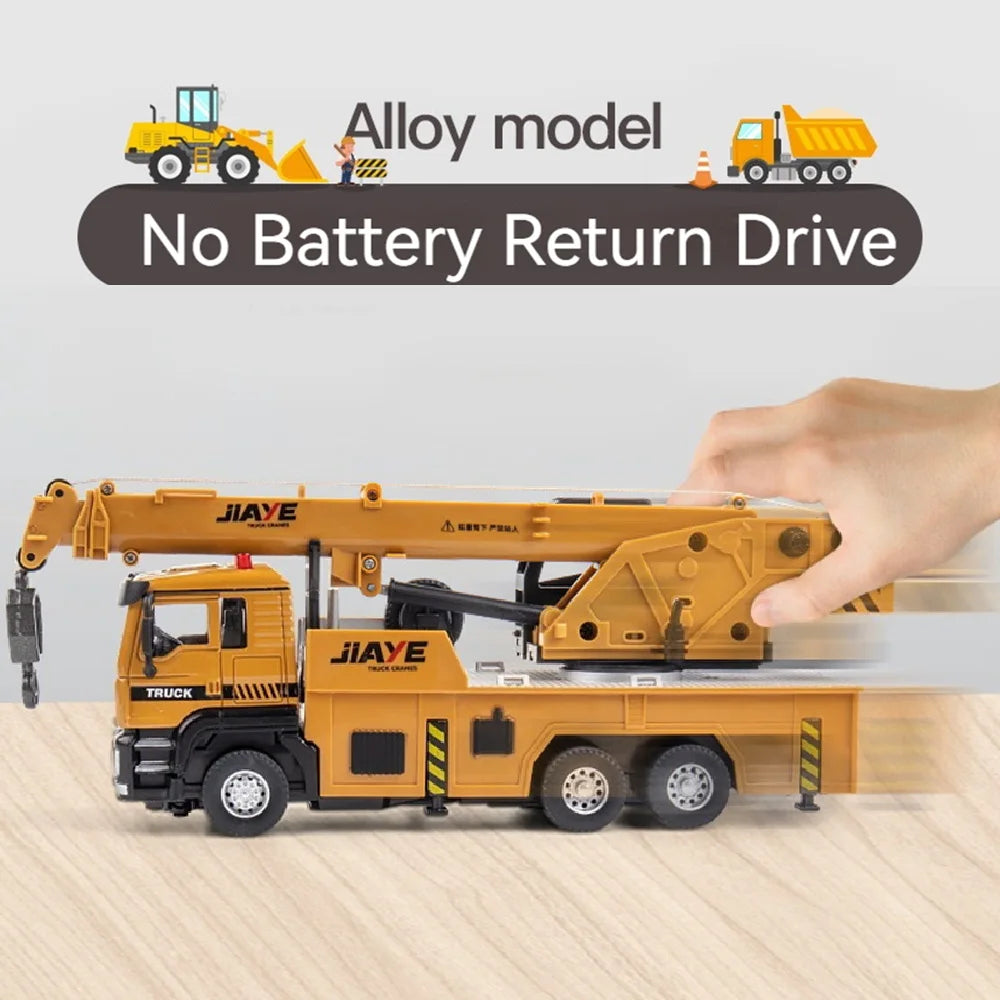 1/50 Scale Crane Engineering Car Model Toy Metal Vehicles Body Alloy Diecast Simulation Crane Rubber Tire Toys For Boys Gifts