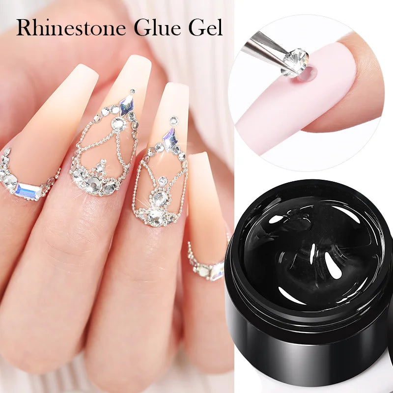 3PCS Rhinestones Glue Gel Set Mirror Nail Powder With Nail Liner Brush UV LED Transparent Adhesive Glue Gel