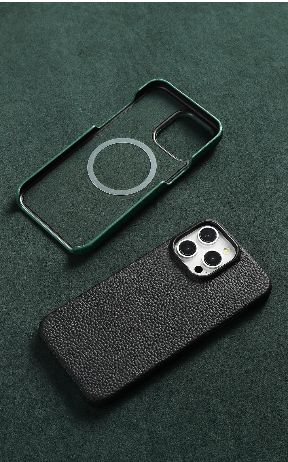 for Magsafe Case for iPhone 15 16 Pro Max Promax 16Pro Natural Cowhide Lychee Leather  Protector Luxury Phone Back Cover
