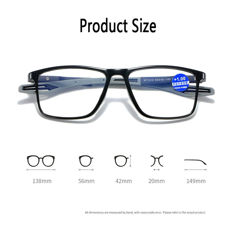 Square Reading Eyeglasses Frame Men's Prescription Glasses Blue Light Blocking
