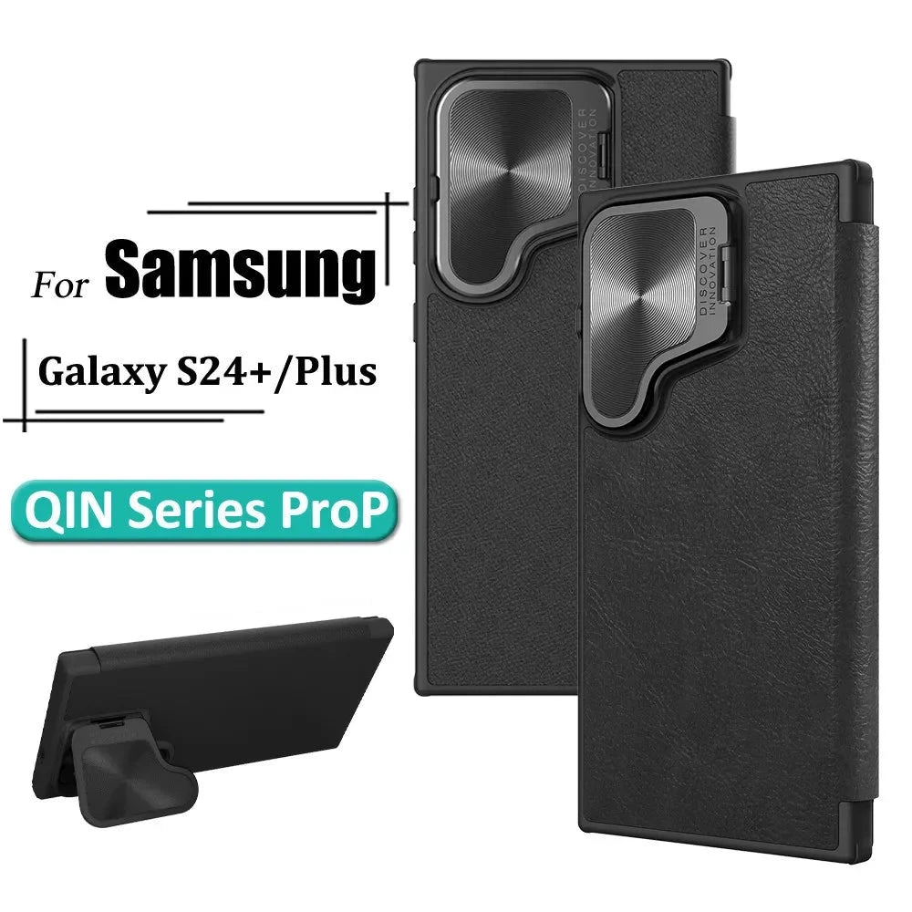 Luxury Flip QIN ProP Leather Case For Samsung Galaxy S24 Plus Phone Case Shockproof Camera Flip Protection Case