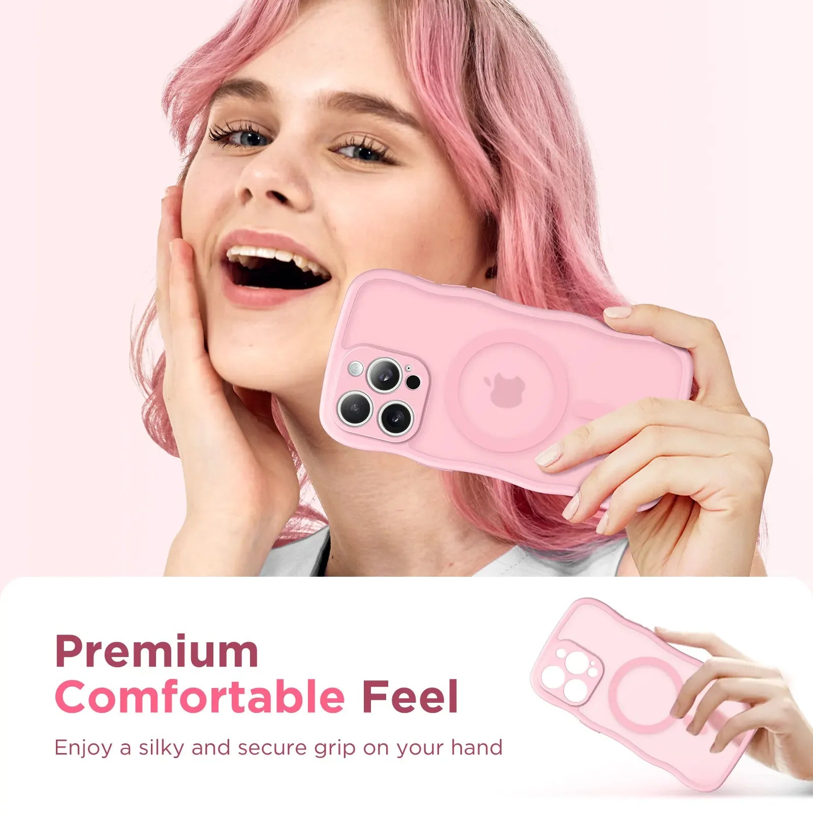 For iPhone 15 Pro Max Case Curly Wave Frame Shape Design Camera Protection Drop Shockproof Compatible with MagSafe Phone Case