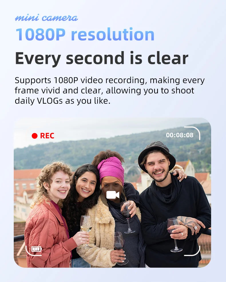 1080P Pocket Action Camera Portable with LED Retro Camera Outdoor Bodycam Mini Keychain Digital Cam 0.96-inch HD Video Recorder