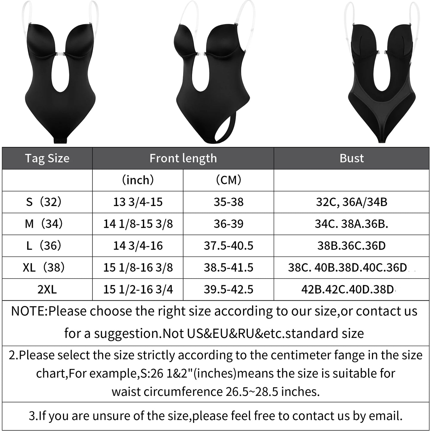 Women U Plunge Backless Bodysuit Shapewear – Deep V-Neck Tummy Control Body Shaper