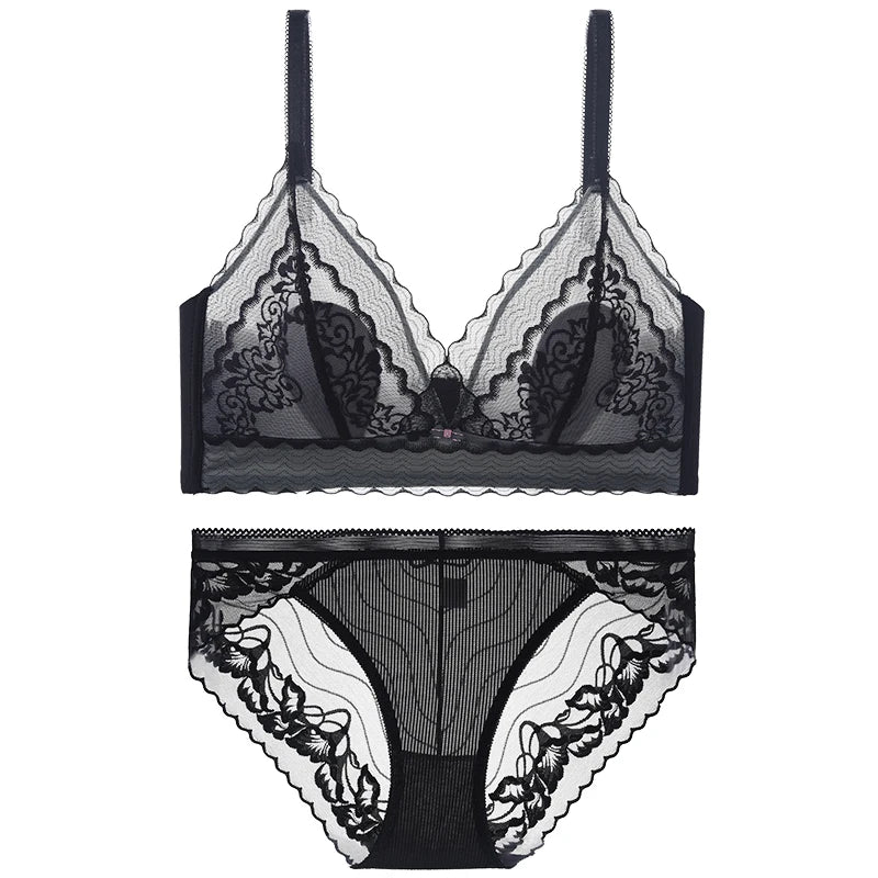 Women’s Lace Transparent Rabbit Ears Bra & Panties Set – Soft, Thin Push-Up Lingerie