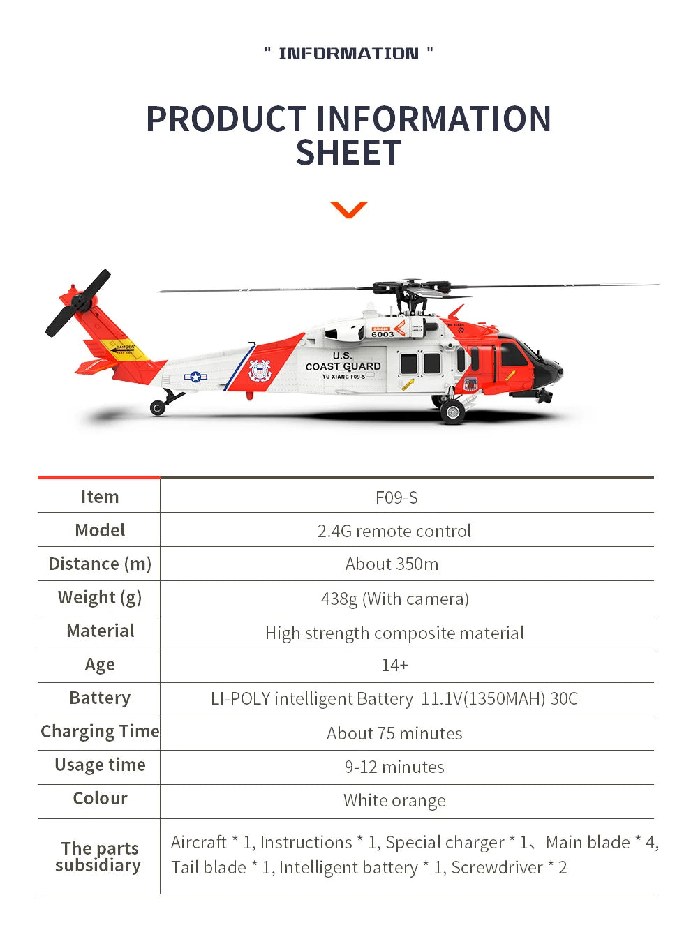 UH60 Black Hawk F09S GPS Remote Control Helicopter Six Channel Rescue Model