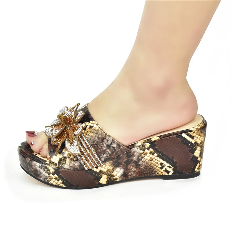 High Heels Women Ladies PU Wedges Shoes Ladies Shoes and Sandals Fashion Platform Leopard Pattern Rhinestone Woman Pumps