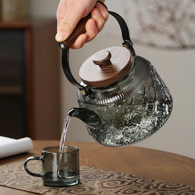 1000ml Embossed High Borosilicate Glass Teapot with Tea Strainer