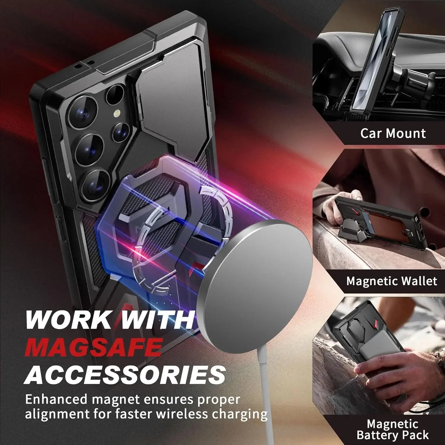 For Samsung Galaxy S24 Ultra Case with Ring Stand & Camera Cover Kickstand Drop Shockproof Rugged Protection MagSafe Phone Case