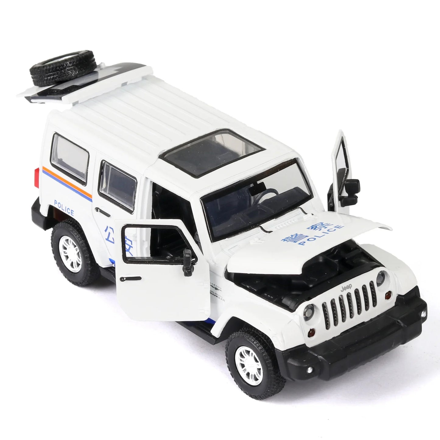 1:32 Wrangler Rubicon Diecast Off-road Vehicle Alloy Model Toys Car Doors Opened with Sound Light Pull Back Police Cars  Gift