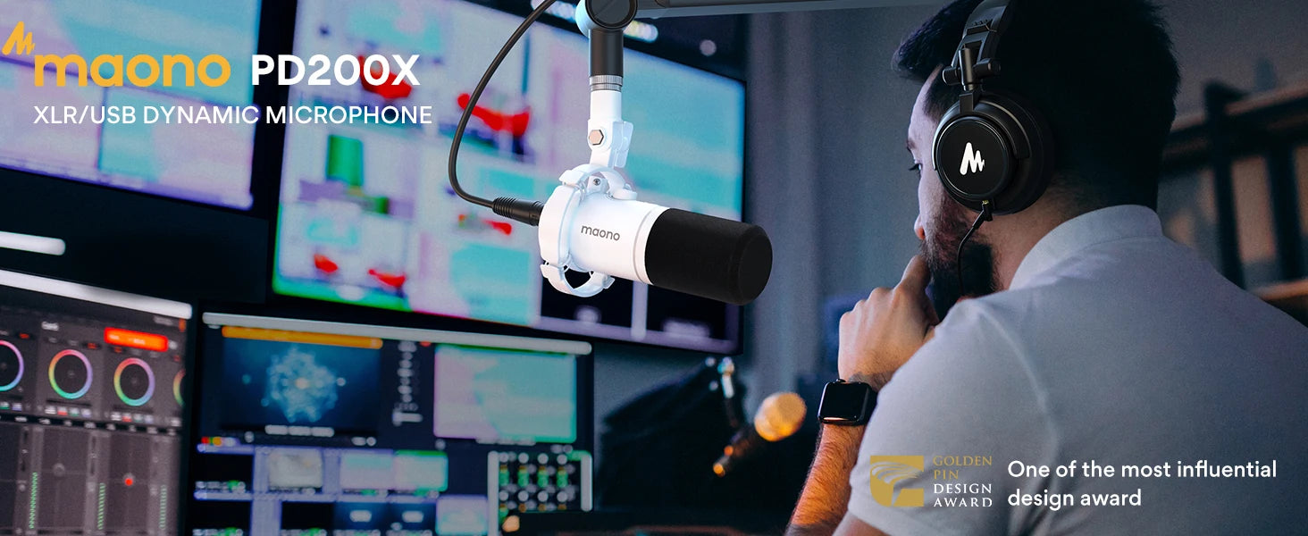 XLR\USB Dynamic Microphone For Gaming Recording Streaming Youtube Metal Mic With Software Tap-to-Mute Gain Knob PD200X