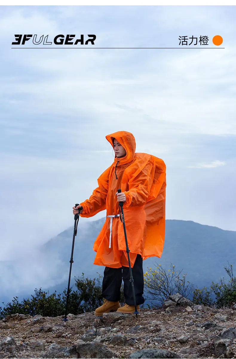 Ultralight Waterproof Nylon Rain Poncho for Hiking Cycling and Camping