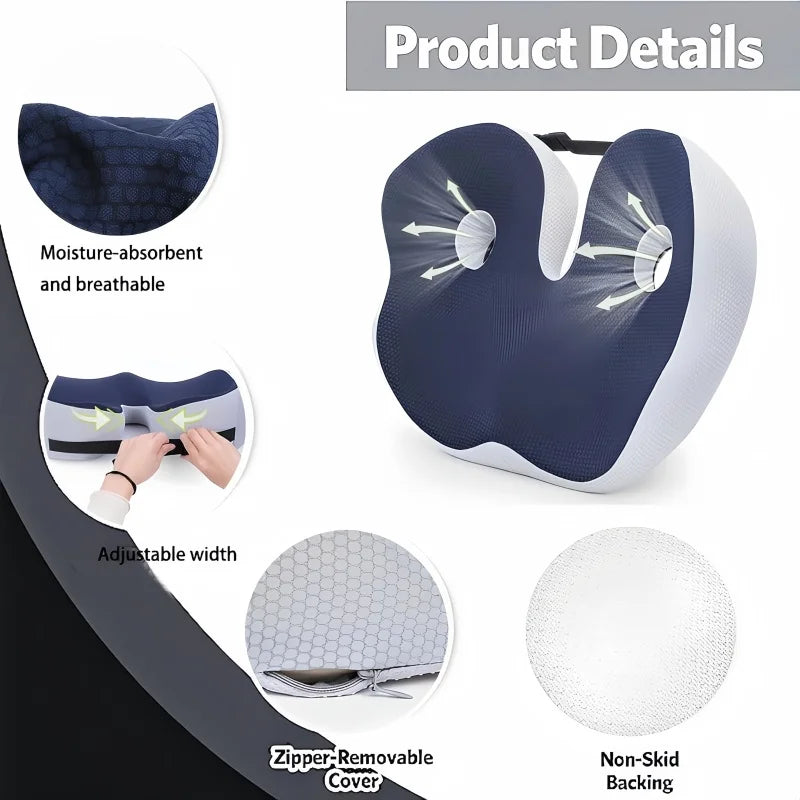 Portable Memory Foam Seat Cushion U-Shaped Office Car Airplane Pillow Back Support Pain Relief Pillow Ergonomic Body Support