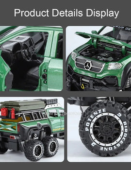 1:28 Scale UNIMOG Motorhome X-Class 6x6 U5000 Car Model Toy Sound Light Pull Back Doors Opened Off-road Vehicle Models Boys Gift