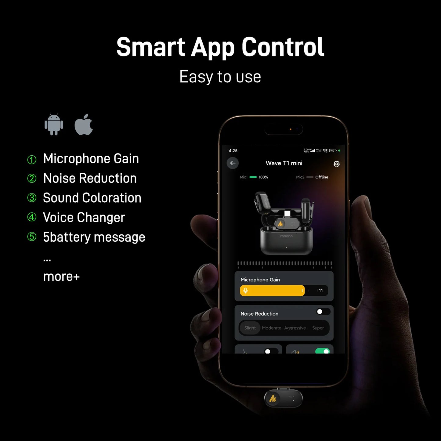 Wireless Lavalier Microphone for Phone with AI Noise Cancellation and App Control