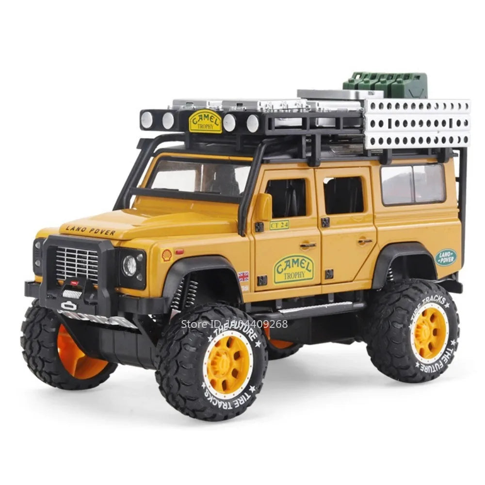 1:28 Scale Unimog U5000 Land Rover Defender Toy Car Model Rubber Tire Alloy Diecast Sound Light Off-Road Vehicle  Toy